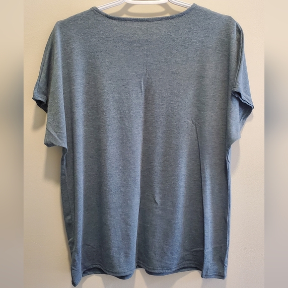 ☆3\35$ | Teal Green Boho Short Sleeves Lace Trim V Neck Loose Fit Top in Size L - Picture 7 of 10